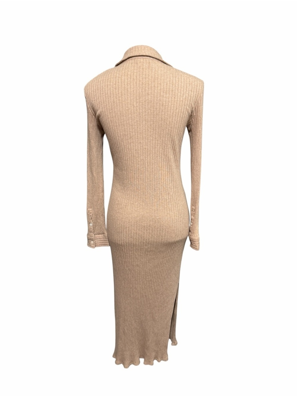 Theory Ribbed Button-Front Midi Dress Tan - Picture 3 of 10